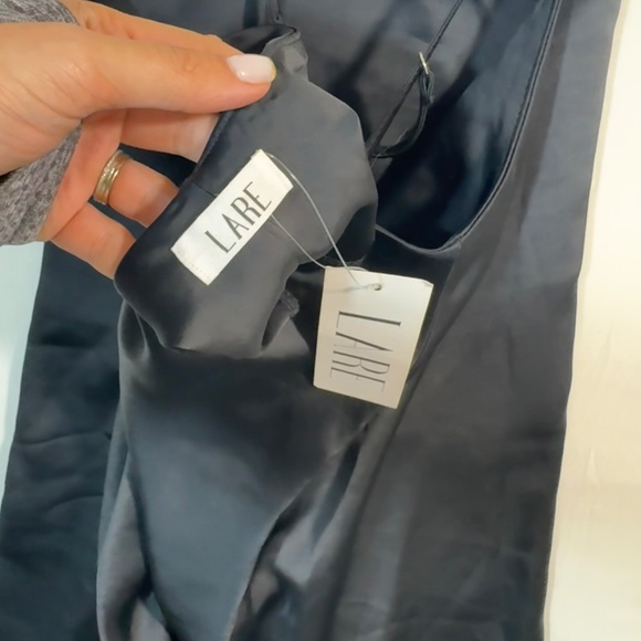 Black Satin Swing Slip Dress Women S M Minimalist Cocktail Party Elegant Evening - Picture 9 of 9